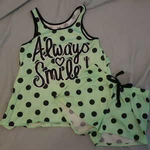 Green with Black Poka Dots Justice PJ set